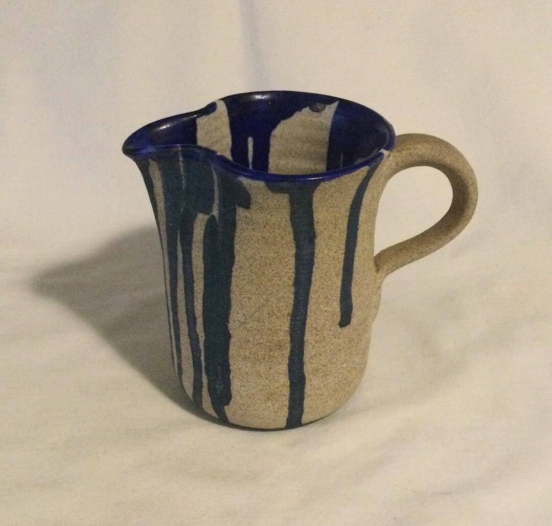 Vintage Modernistic Artisan Signed Blue Drip Glaze Stoneware Pitcher - Etsy