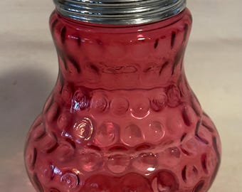 Antique Optic Dot Cranberry Glass Sugar Shaker