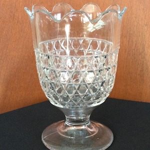Vintage Clear Glass Hexagon Pattern Goblet Style Candy Dish