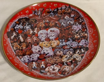 Vintage Bill Bell Puppies Love Valentine Dog Porcelain Collectible Plate