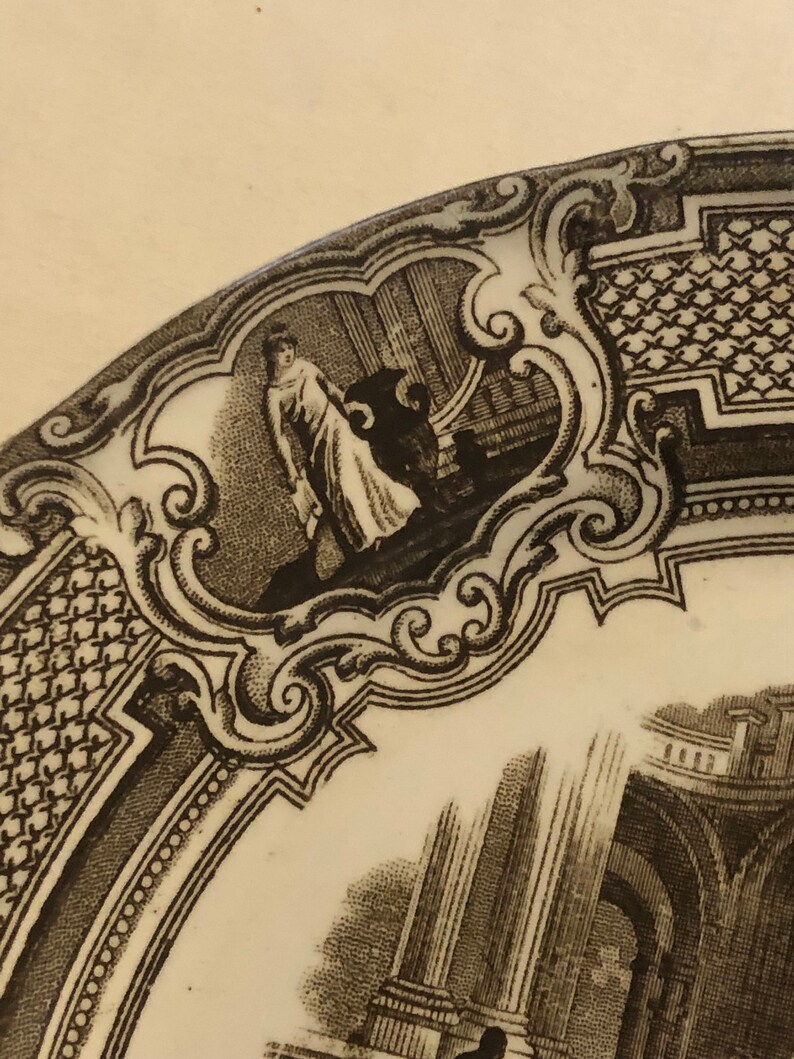 19th Century Brown Transfer Ware Staffordshire Classical Scene Plate image 3