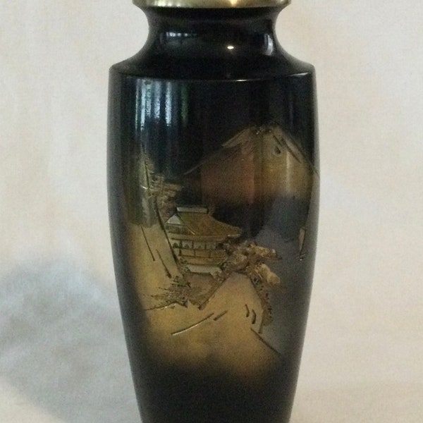 Vintage Japanese Shakudo Mt Fuji Vase