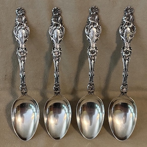4 Antique Whiting Sterling Silver Lily Pattern Teaspoons