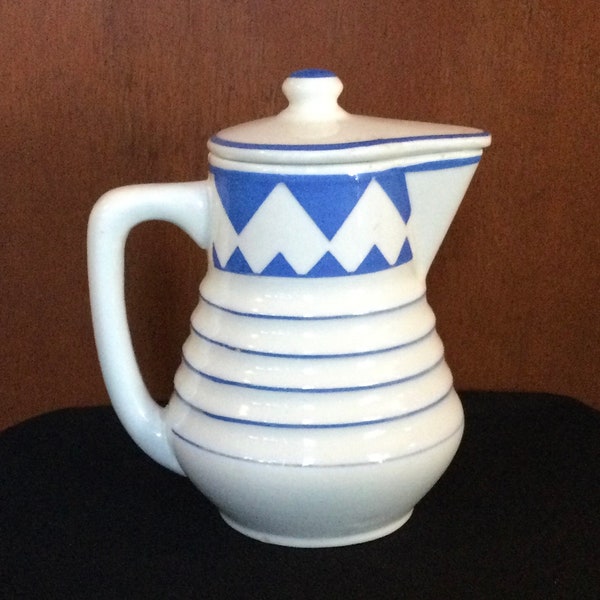 Vintage Made In Germany Blue On White Geometric Mountain Pattern Porcelain Syrup Pitcher ( AS IS )