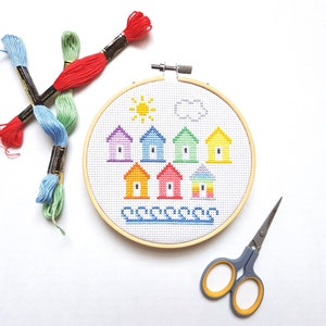 Modern Cross Stitch Pattern - Mini Beach Huts