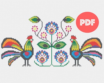 Polska - Polish Folk Art Inspired Cross Stitch - PDF Only - Instant Download