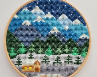 Modern Cross Stitch Pattern - Mountains Winter