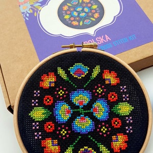 Modern Cross Stitch Kit With Hoop - Polska - Polish Folk Art