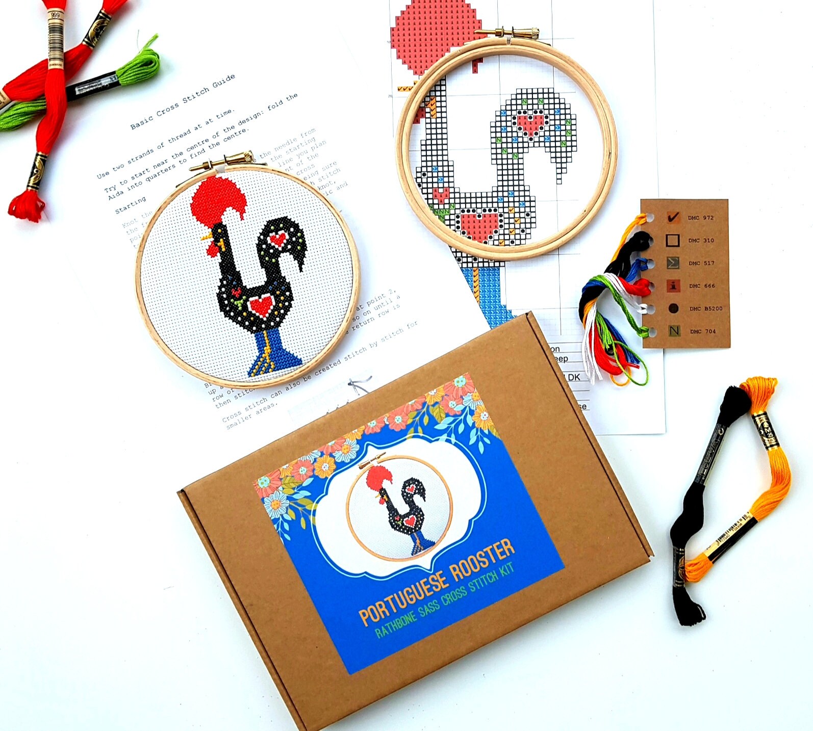 Modern Cross Stitch Kit With Hoop Portuguese Rooster Etsy UK