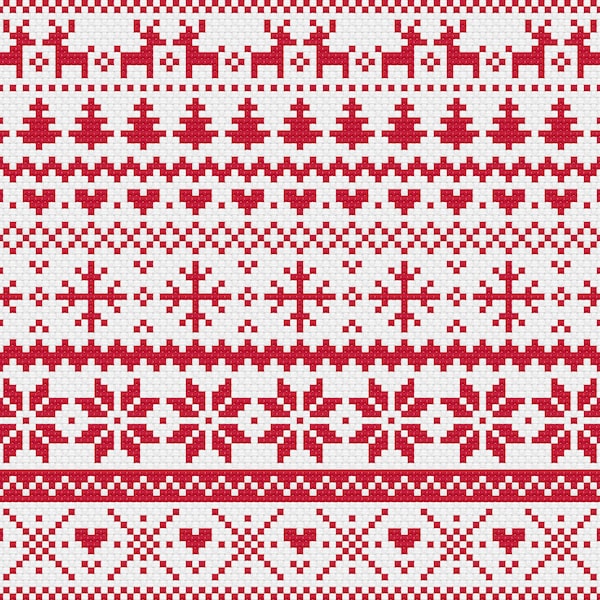 Christmas Red Fair Isle Modern Cross Stitch Pattern