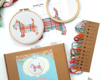 Modern Cross Stitch Kit With Hoop - Scottie Dog