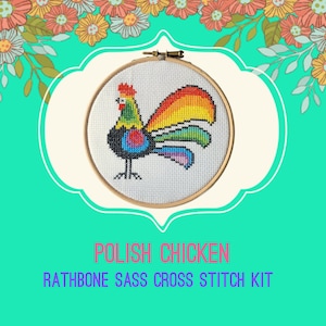 Modern Cross Stitch Kit With Hoop - Polish Chicken - Polish Folk Art