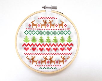 Modern Cross Stitch Pattern - Mini Christmas Fair Isle Bauble - PDF