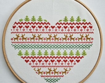 Fair Isle Christmas Heart - Modern Cross Stitch Pattern