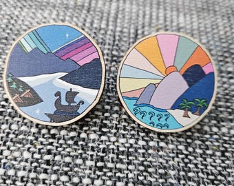 Badge avec épingle en bois Montagnes