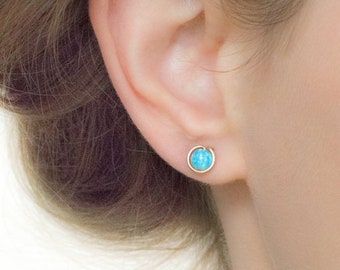 Mother Day - Opal Earrings, opal stud earring, Gold, Rose Gold, Silver, October birthstone, opal studs, tiny opal earrings