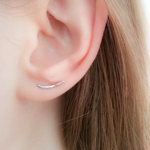 Ear climber earring Ear Crawler Tiny Ear Climber-Silver Ear Climber-Bar Earrings-Silver Bar Earrings-Ear Sweep-Cartilage stud earring image 1