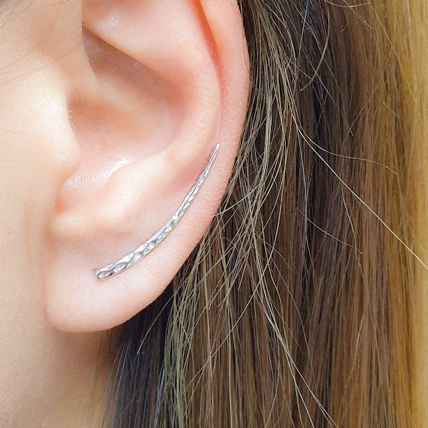 Sleek Earrings - Ear Climbers - Earrings Handmade - Sterling Silver Minimalist Bar Earrings - Ear Crawlers - Contemporary Earrings