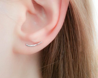 Ear climber earring - Ear Crawler- Tiny Ear Climber-Silver Ear Climber-Bar Earrings-Silver Bar Earrings-Ear Sweep-Cartilage stud earring