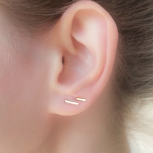 Juego de pendientes de oro rosa - Pendientes de barra de oro rosa - Pendientes de línea minimalista de oro rosa - Pendientes básicos - Pendientes de línea