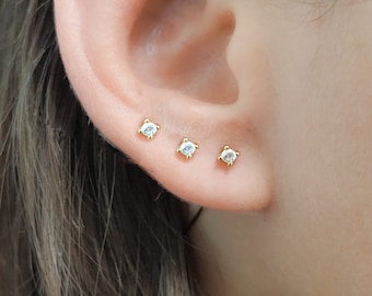 Mother Day - Tiny Stud Earrings - Diamond Studs - Dainty CZ Studs - 2 mm 3 mm Round Crystal Small Stud Earrings