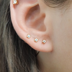 Tiny Stud Earrings - Diamond Studs - Dainty CZ Studs - 2 mm 3 mm Round Crystal Small Stud Earrings
