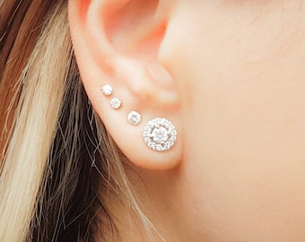 CZ Stud Oorbellen-CZ oorbellen Halo-Diamant oorbellen-kristallen oorbellen-bruids Stud Oorbellen-Prom oorbellen-Cubic Zirconia hengsten