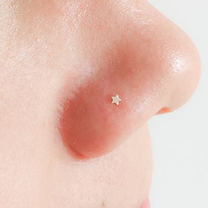 Mother Day - Teeny Tiny Star Nose Stud Sterling Silver Nose Stud Micro Nose Stud Tiny Star Nose Piercing 24g Small Straight L Shape 2mm