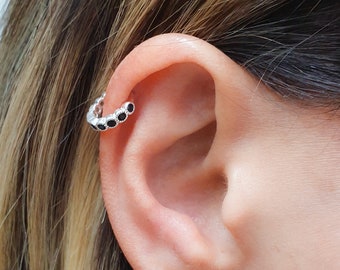 Black Helix Earring - Helix Hoop - Sterling Silver Helix - Black CZ Cartilage Earring - Diamond Silver Cartilage - Helix Piercing Ring