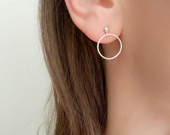 Mother Day - Circle Earrings Dangling Circle Studs for Women in Gold or Silver Small Hoops - Hanging Hoop Studs