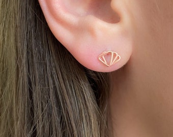 Mother Day - Tiny Triangle Geometric Studs - 3D Stud Earrings - Rose Gold Studs - Ear Studs - Stud Earrings