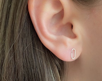 Mother Day - Tiny Oval Geometric Studs - Small Stud Earrings - Silver Studs - Simple Delicate Ear Studs - Minimalist Earrings