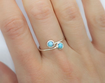 Gold Double Opal Band Ring - Opal Ring - Dainty Ring