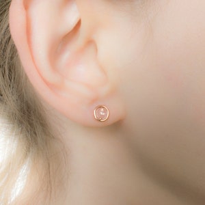 Rose Quartz Rose Gold Earrings Studs- Rose Quartz Earrings- Blush Earrings- Tiny Rose Gold Stud Earrings- Rose Quartz Studs
