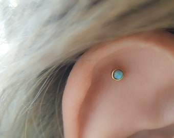 Mutter Tag - Tiny Opal Labret Piercing 16g - Gold Opal Flat Back Schraubbolzen - Rosegold Helix Ohrring - Tragus Bolzen 16g