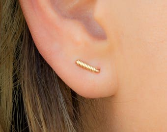 Double Piercing - Staple Earrings - Two Hole Earrings - Double Earring - double lobe earrings - Wrapped Earring - Double Stud Earring
