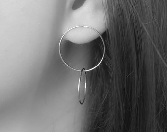 Boucles d'oreilles créoles - Cercles en argent sterling - Boucles d'oreilles doubles créoles - Créoles - Créoles fines - Créoles pendantes