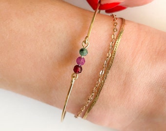 Mother Day - Dainty Gemstone Bracelet - Garnet Ruby Emerald Bracelet - Bracelets for Women - Delicate Bracelet