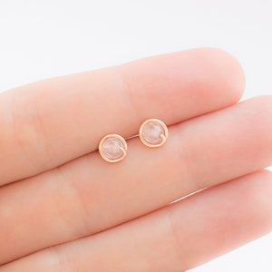 Mother Day Rose Quartz Rose Gold Earrings Studs Rose Quartz Earrings Blush Earrings Tiny Rose Gold Stud Earrings Rose Quartz Studs image 4