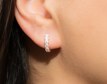 Mother Day - CZ Earrings- CZ Tiny Hoop Earrings- Crystal Earrings- Bridal Earrings- Wedding Earrings- Bridesmaid Earrings- Bridal Jewelry