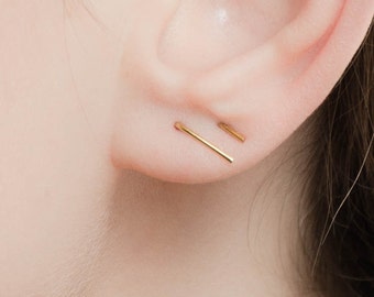 Mother Day - Bar Stud Earrings - Staple earrings - Pair of tiny ear crawlers - Tiny bar studs - Chic earrings - Tiny bar earrings