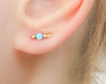 Ear climber - Opal Earrings - ear crawler - Opal stud earrings - Opal bar earrings - Tiny bar studs - Tiny opal studs