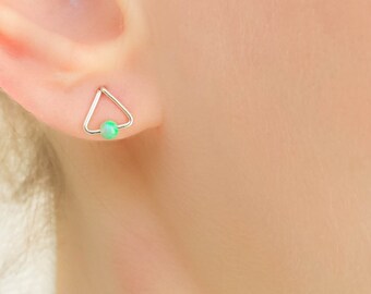 Mother Day - Triangle Opal Earrings - Opal Triangle post Stud Earrings - Minimalist jewelry - Gift for her - Mother's Day gift