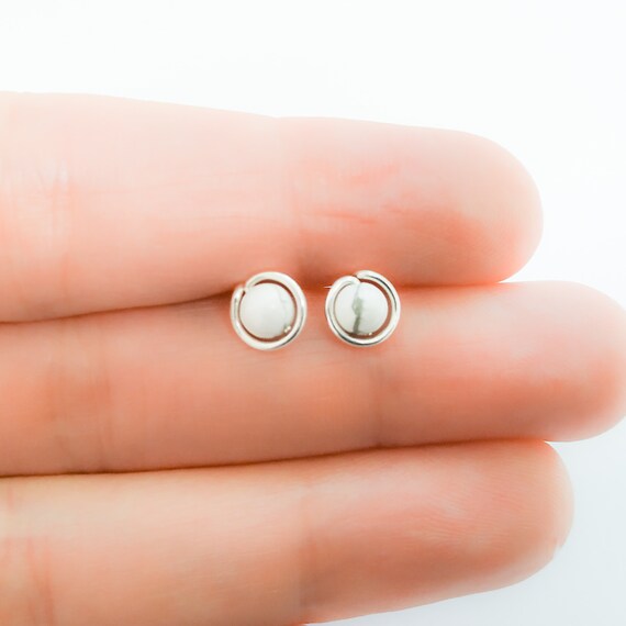 Marble Studs Earrings Howlite Earrings Howlite Stud Earrings White