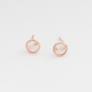 Mother Day Rose Quartz Rose Gold Earrings Studs Rose Quartz Earrings Blush Earrings Tiny Rose Gold Stud Earrings Rose Quartz Studs image 6