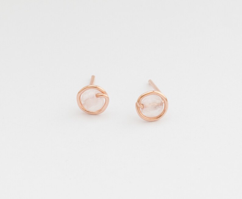 Mother Day Rose Quartz Rose Gold Earrings Studs Rose Quartz Earrings Blush Earrings Tiny Rose Gold Stud Earrings Rose Quartz Studs image 6