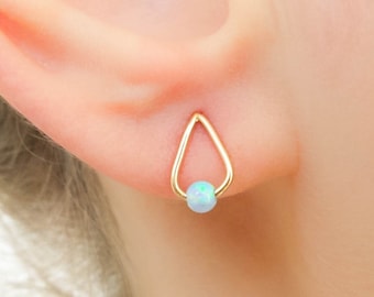 Mother Day - Opal Earrings - Earring stud -  Opal Earring studs - Gold opal earrings - Drop studs and opal bead - Dainty Tear drop earrings