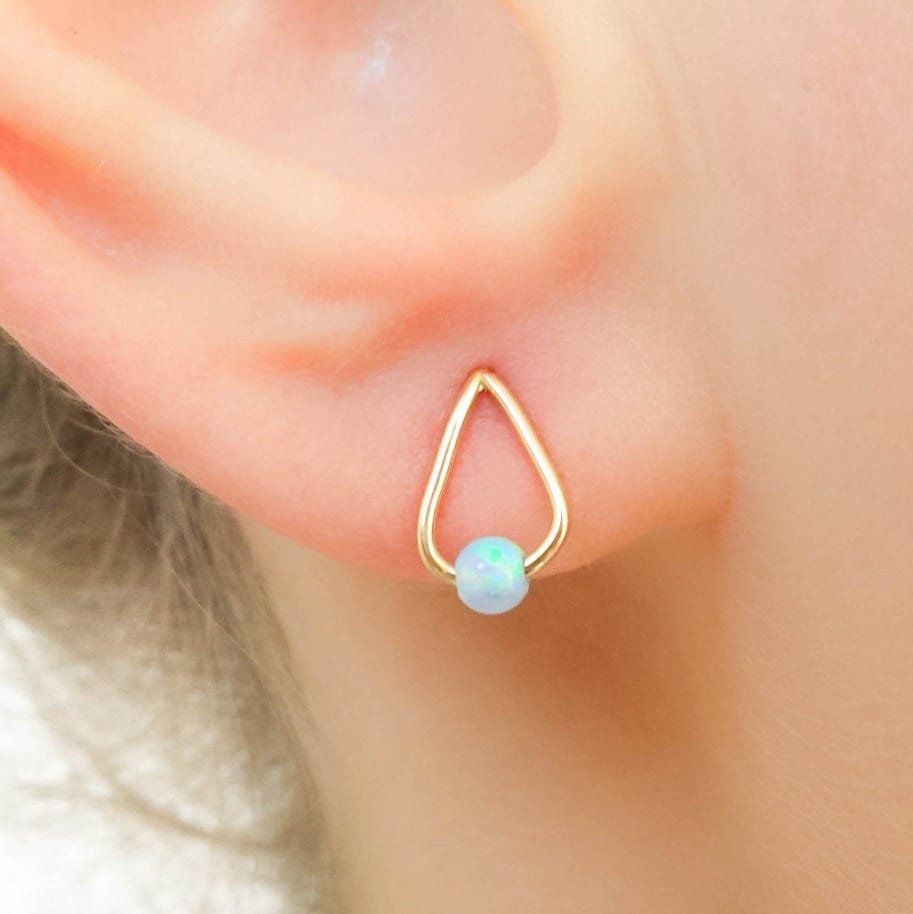 Opal Earrings - Earring stud - Opal Earring studs - Gold opal earrings - Drop studs and opal bead - Dainty Tear drop earrings