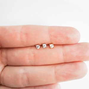 Small Stud Earrings - Diamond Studs Rose Silver Gold - Tiny CZ Diamonds Studs - 2 mm 3 mm Round Diamond Stud Earrings