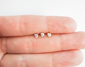 Mother Day - Small Stud Earrings - Diamond Studs Rose Silver Gold - Tiny CZ Diamonds Studs - 2 mm 3 mm Round Diamond Stud Earrings